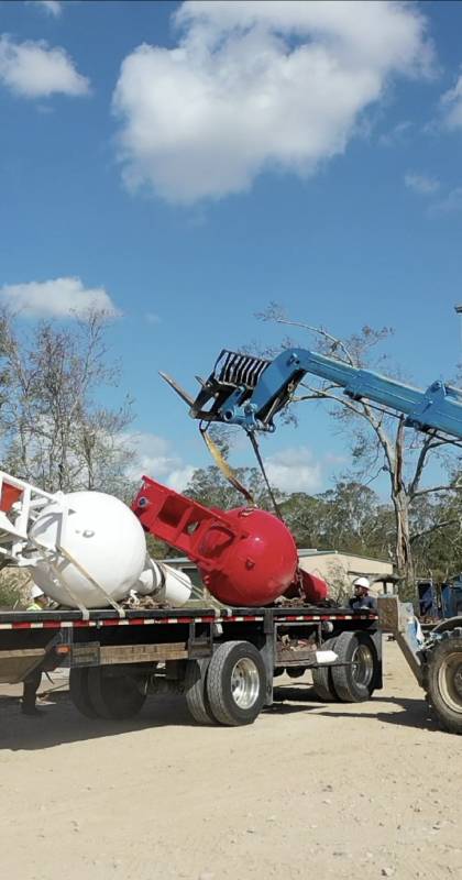Steel buoys strapped on trucks ready to ship